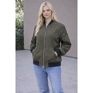 Vintage Bomber Jacket 16 XL Olive Green Orange Lining Bullet Pockets 90s Winter